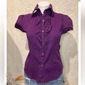 TOXIC 2000s fitted short sleeve button up in the prettiest deep purple